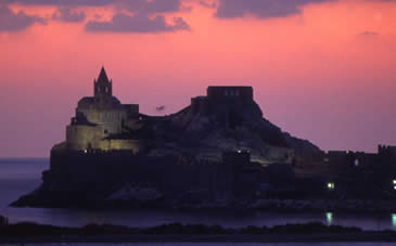 Castle and church of S. Peter to the sunset